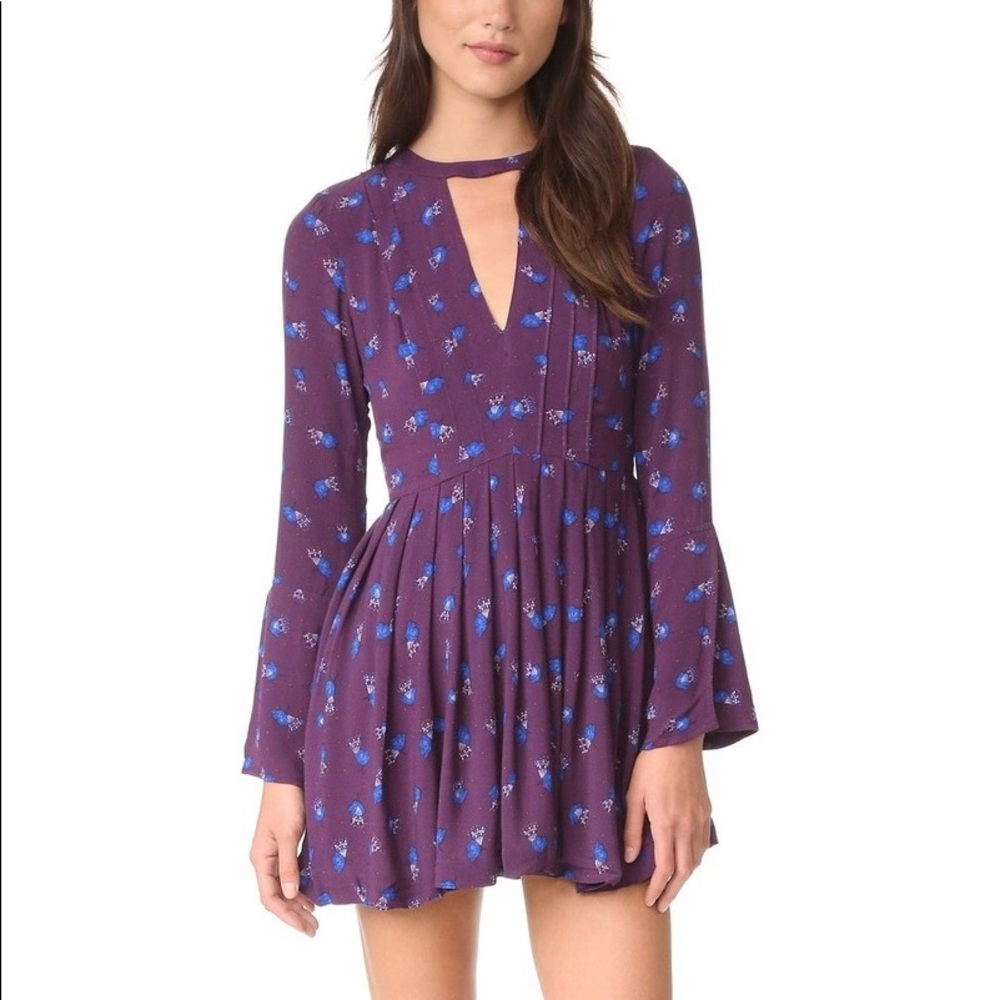 Free People Purple Floral Boho Mini Dress